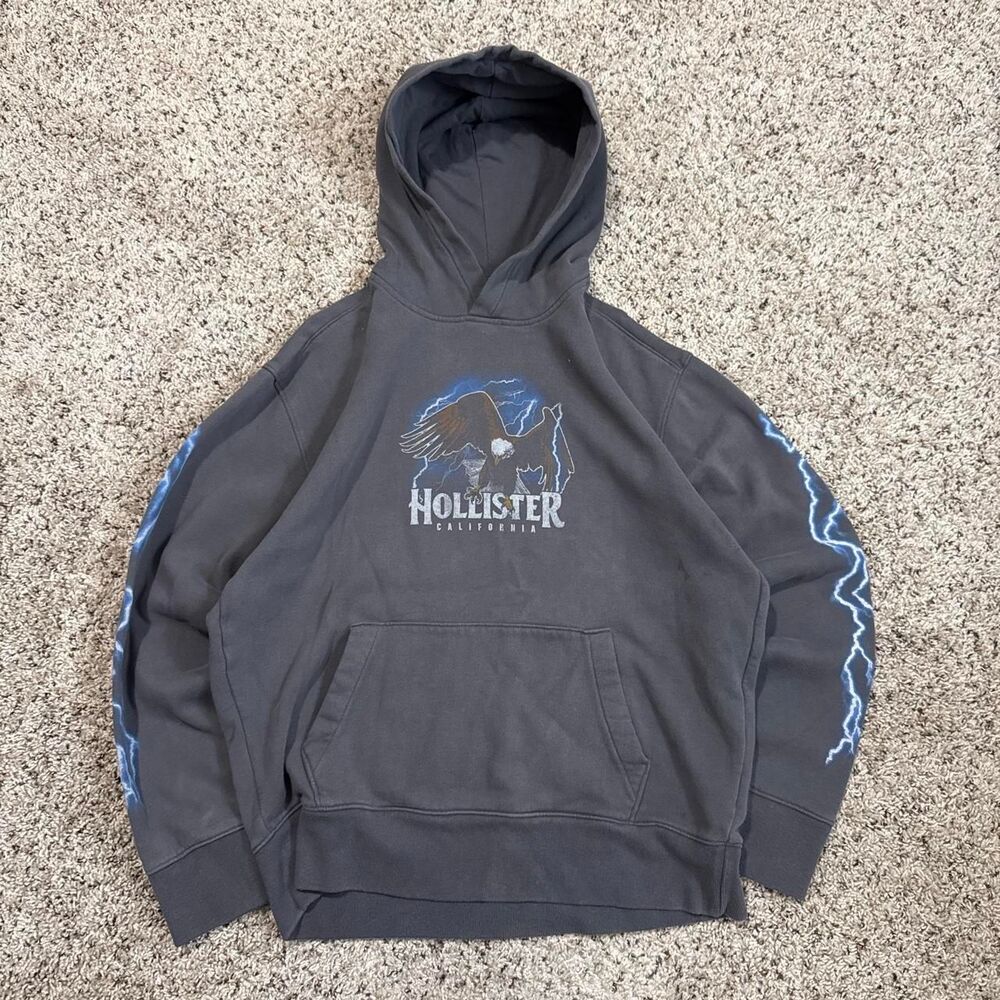 Hollister-co Men's Grey and Black Hoodie